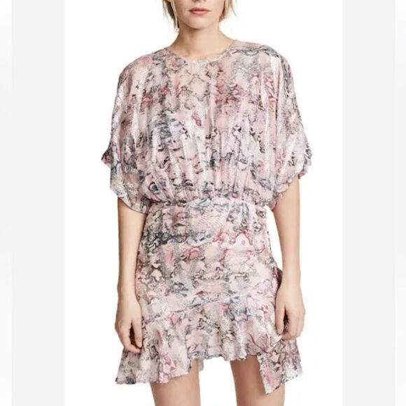 NWT IRO Wobam Printed Metallic Fil Coupé Silk Mini Dress Pink FR 34/ XS Revolve - Picture 9 of 16